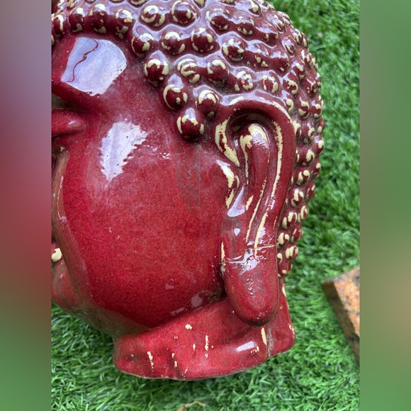 VINTAGE Ceramic Buddha Head Statues in Burgundy and Green Large - Pair - Picture 4 of 14